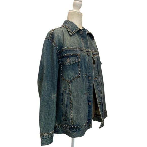 FOUND Azar Studded Oversized Denim Jean Jacket NWT Statement Layering Piece - Picture 4 of 16